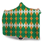 Irish Themed Argyle Pattern Print Hooded Blanket