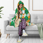 Irish Themed Argyle Pattern Print Hooded Blanket