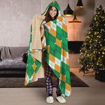 Irish Themed Argyle Pattern Print Hooded Blanket