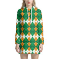 Irish Themed Argyle Pattern Print Pullover Hoodie Dress