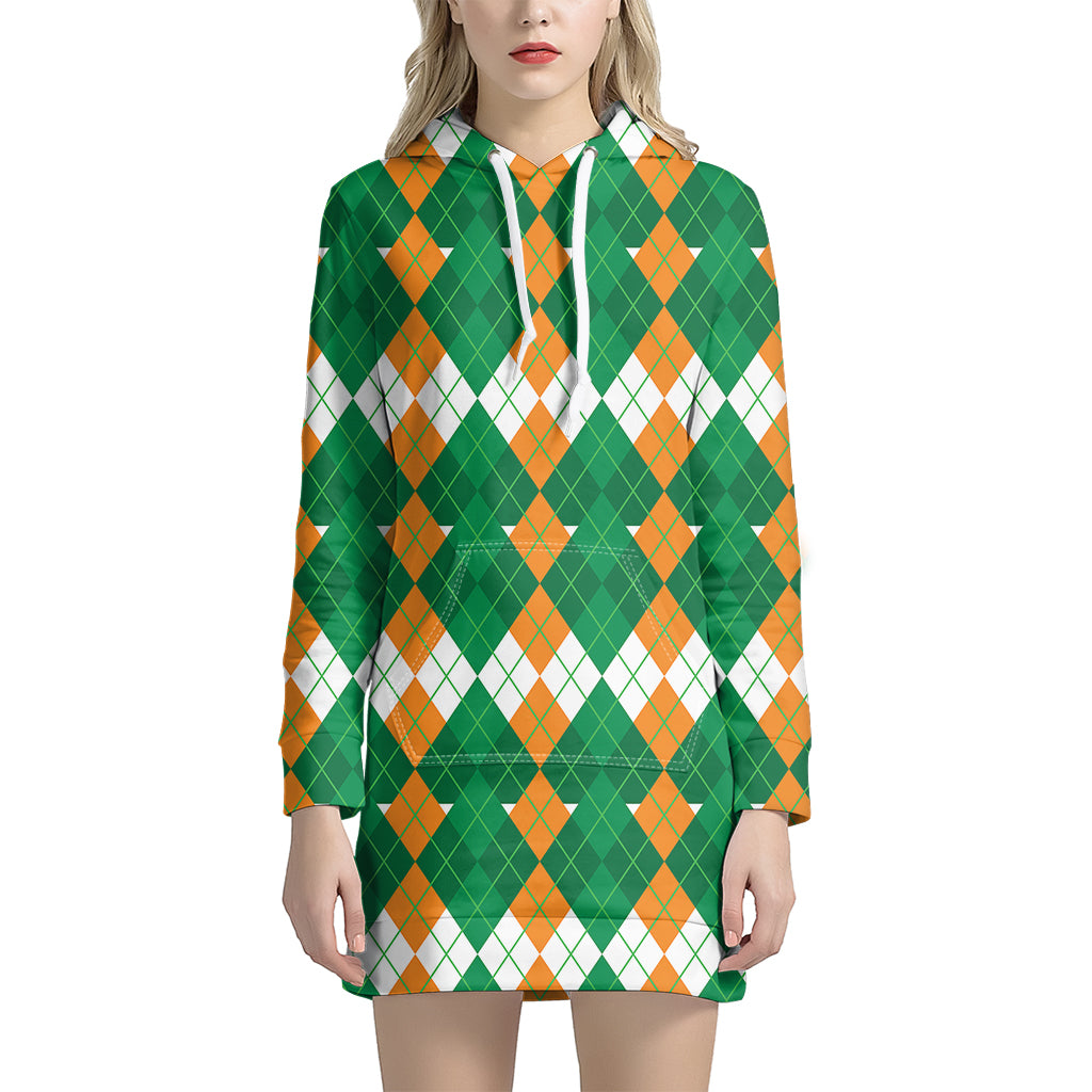 Irish Themed Argyle Pattern Print Hoodie Dress