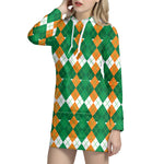Irish Themed Argyle Pattern Print Hoodie Dress