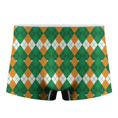 Irish Themed Argyle Pattern Print Men's Boxer Briefs