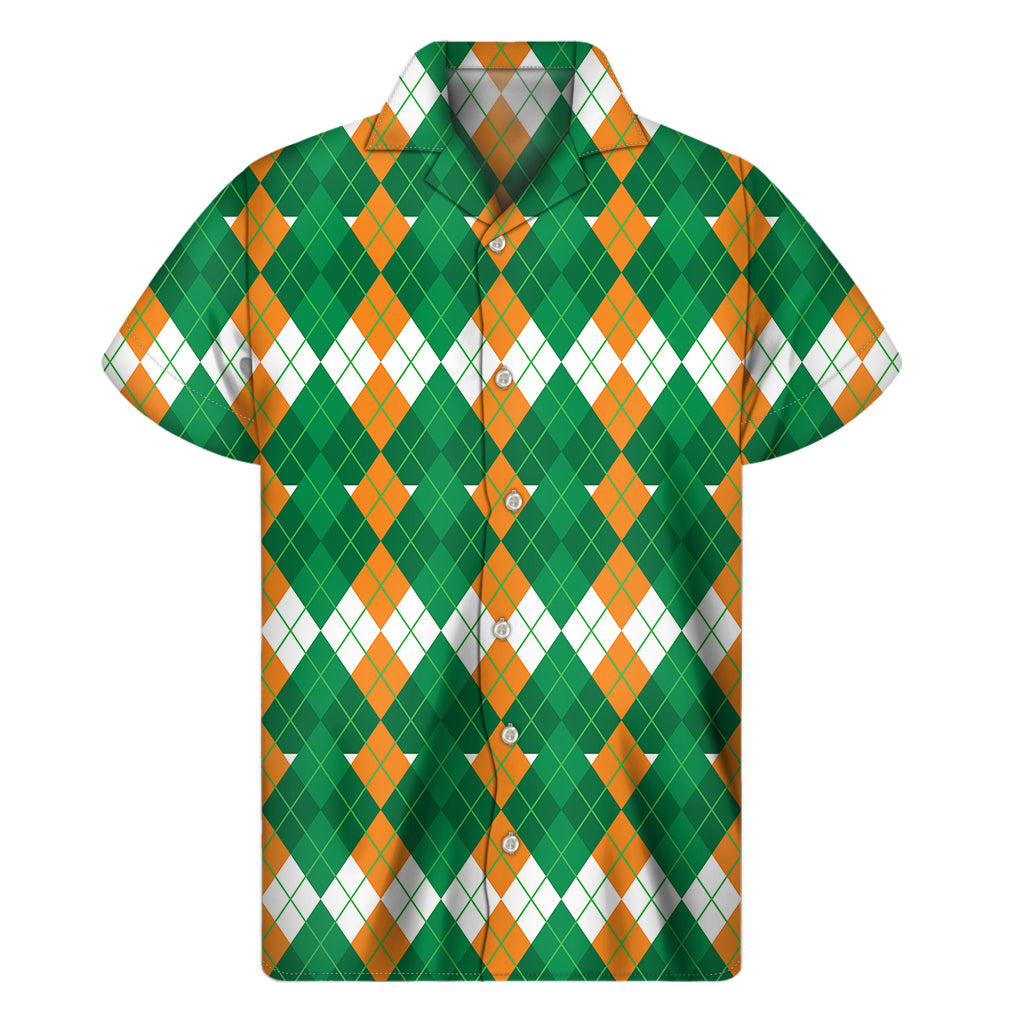 Irish Themed Argyle Pattern Print Men's Short Sleeve Shirt