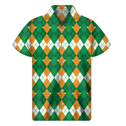 Irish Themed Argyle Pattern Print Men's Short Sleeve Shirt