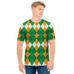 Irish Themed Argyle Pattern Print Men's T-Shirt