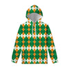 Irish Themed Argyle Pattern Print Pullover Hoodie