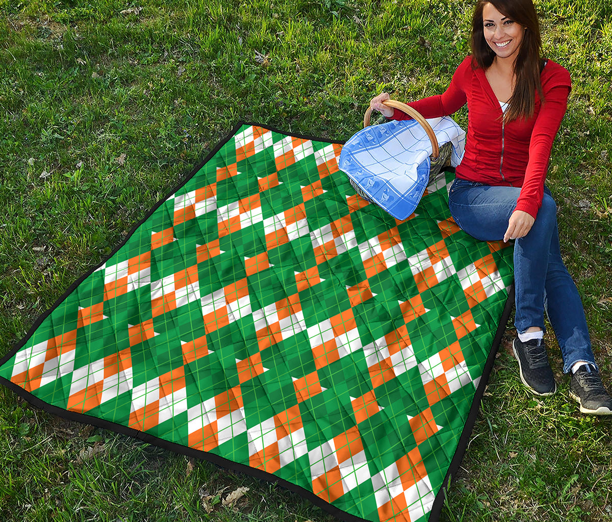 Irish Themed Argyle Pattern Print Quilt