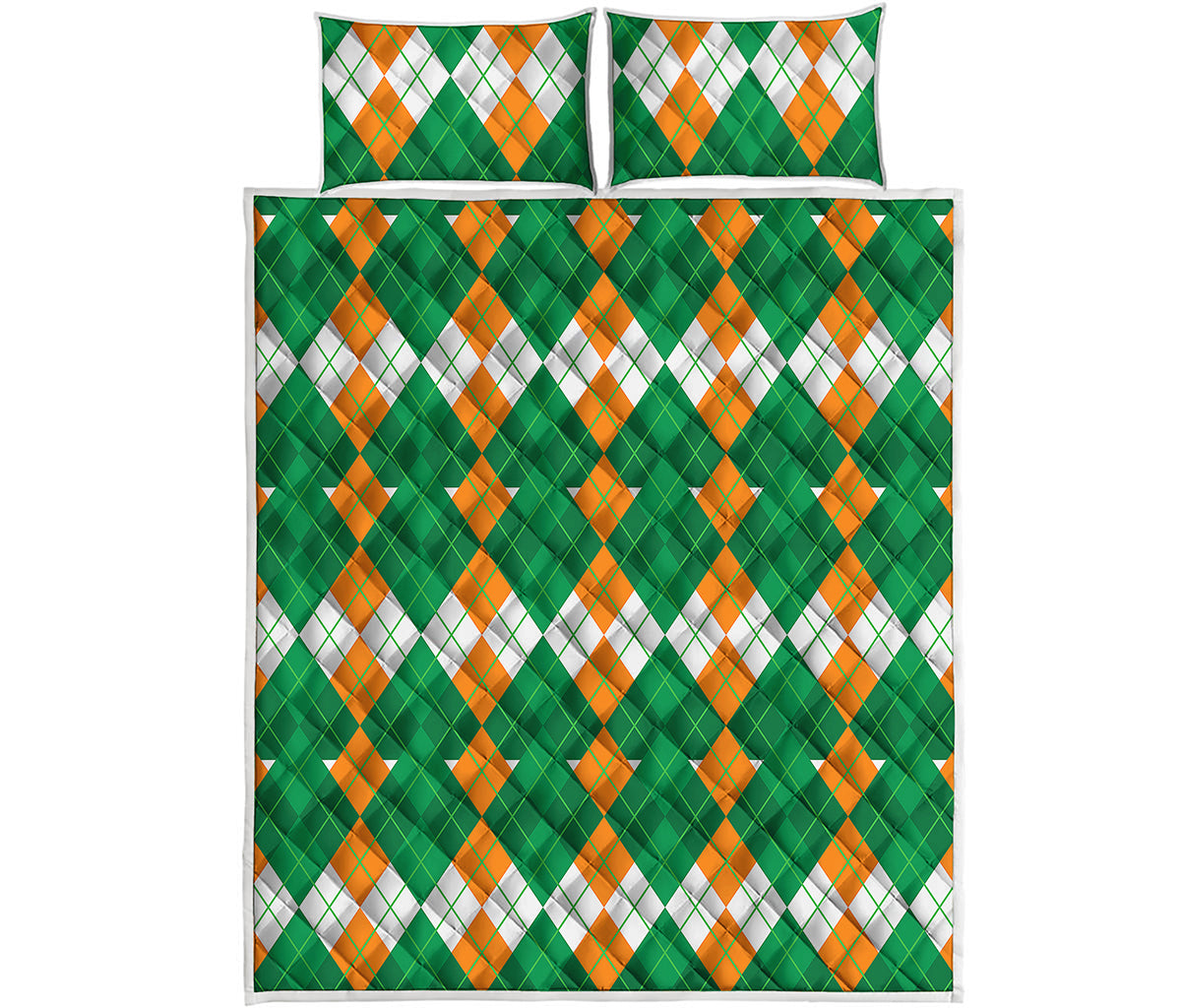 Irish Themed Argyle Pattern Print Quilt Bed Set