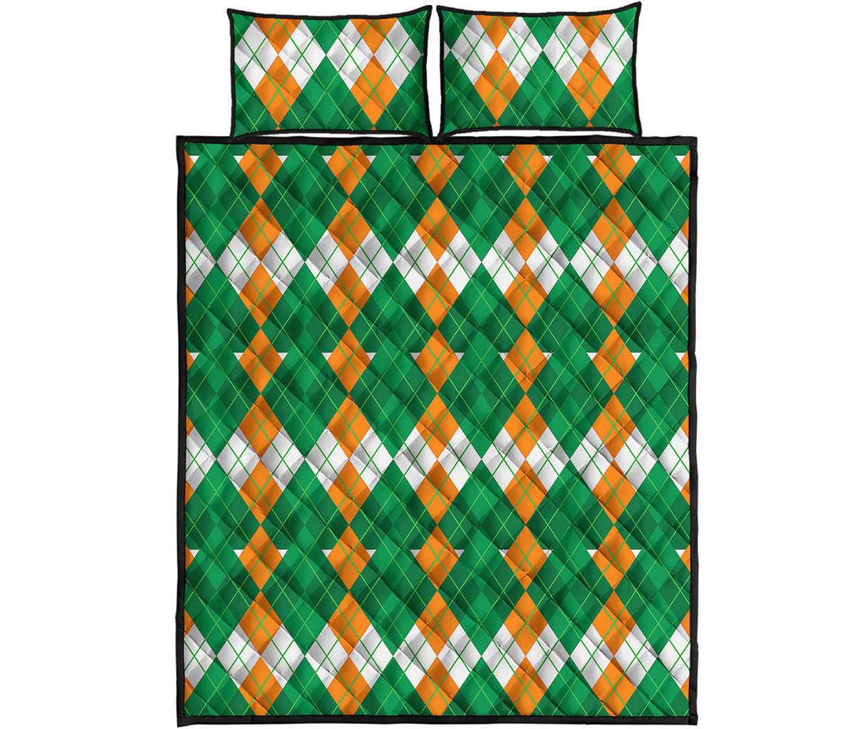 Irish Themed Argyle Pattern Print Quilt Bed Set