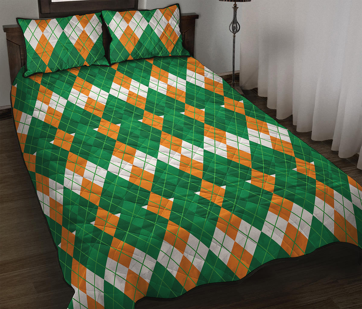 Irish Themed Argyle Pattern Print Quilt Bed Set