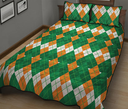 Irish Themed Argyle Pattern Print Quilt Bed Set