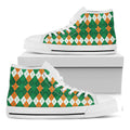 Irish Themed Argyle Pattern Print White High Top Sneakers