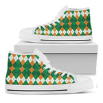 Irish Themed Argyle Pattern Print White High Top Shoes