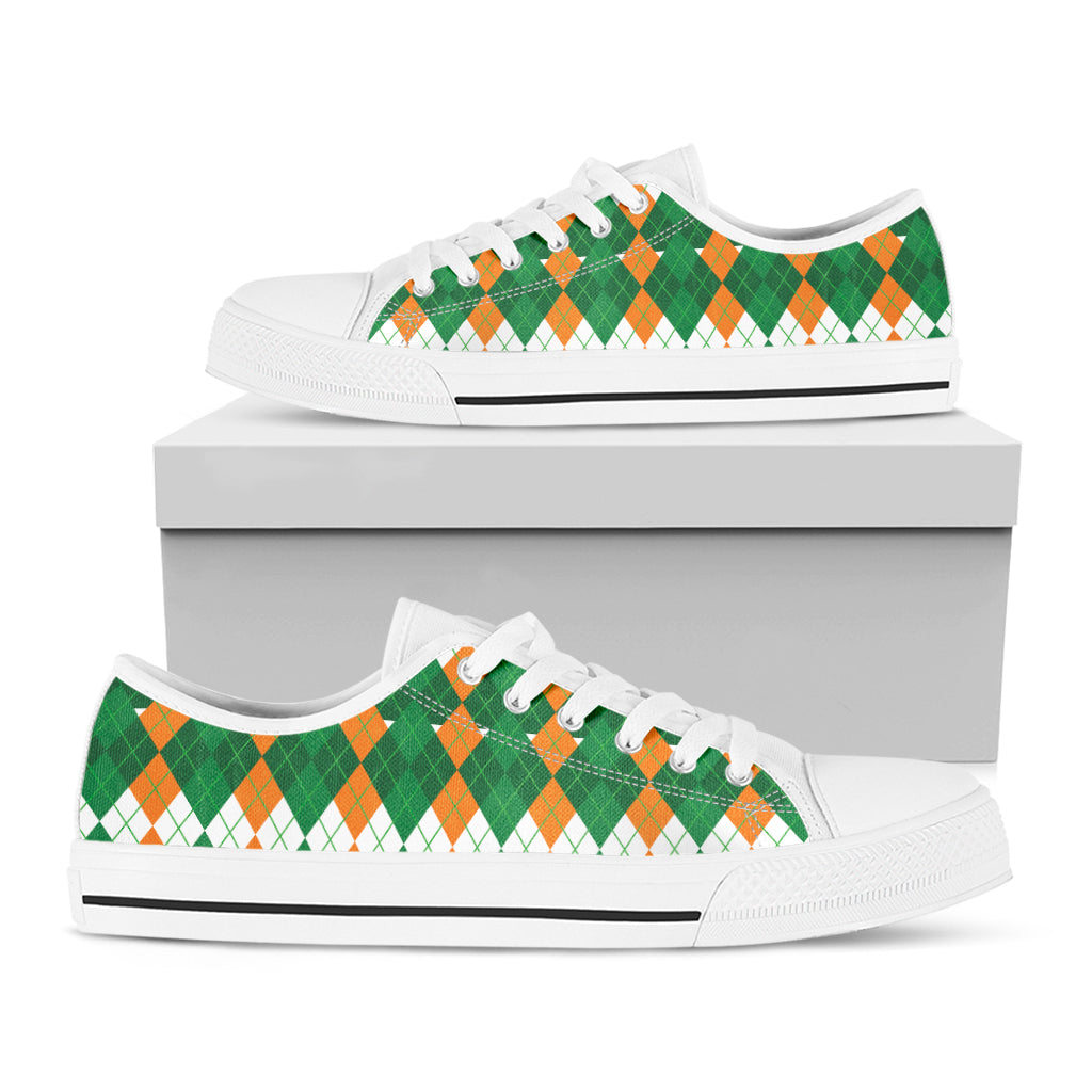 Irish Themed Argyle Pattern Print White Low Top Shoes