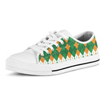 Irish Themed Argyle Pattern Print White Low Top Shoes