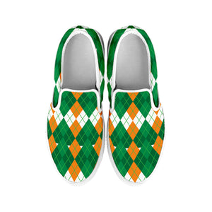 Irish Themed Argyle Pattern Print White Slip On Shoes