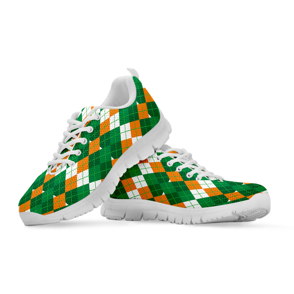 Irish Themed Argyle Pattern Print White Sneakers