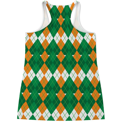 Irish Themed Argyle Pattern Print Women's Racerback Tank Top