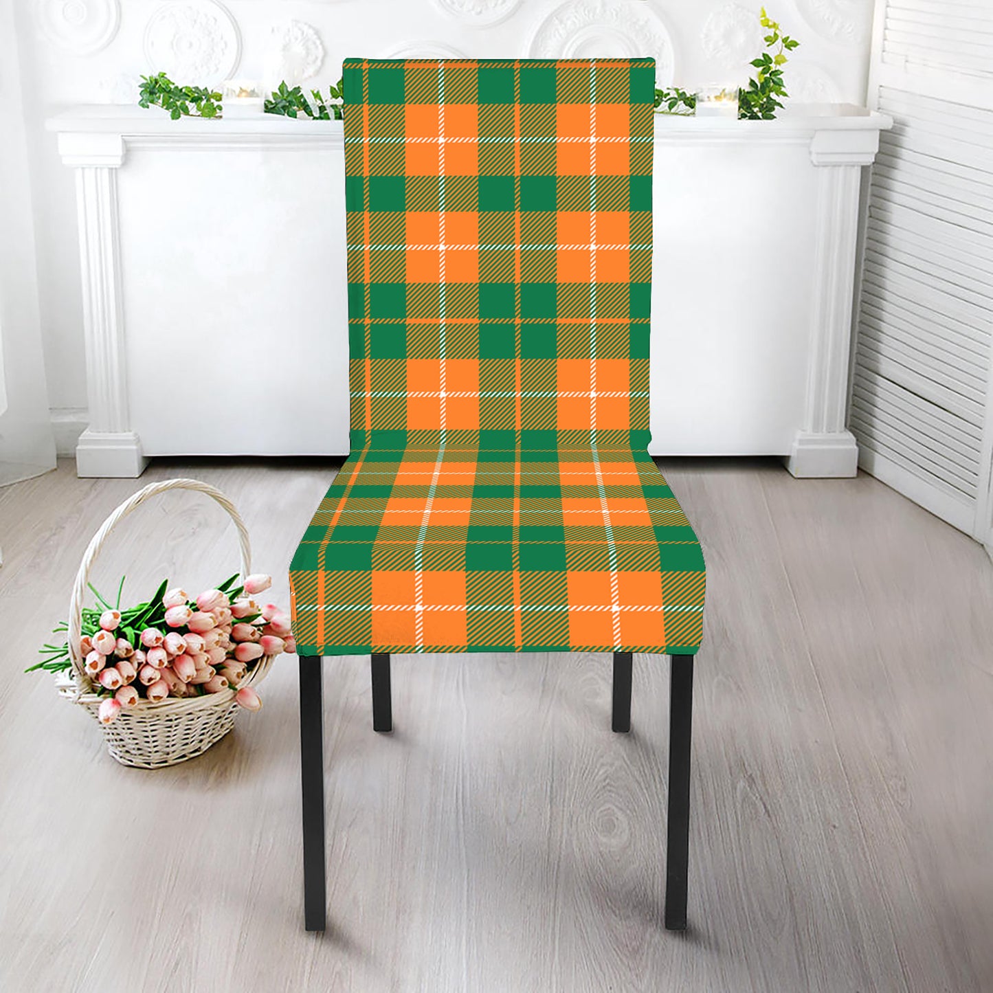 Irish Themed Plaid Pattern Print Dining Chair Slipcover