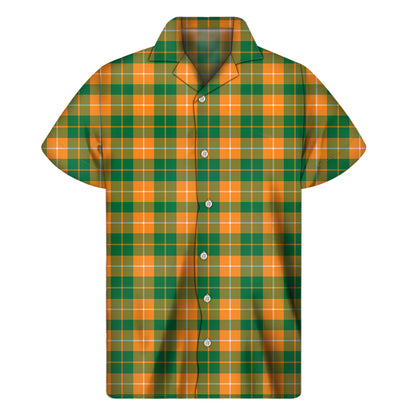 Irish Themed Plaid Pattern Print Men's Short Sleeve Shirt