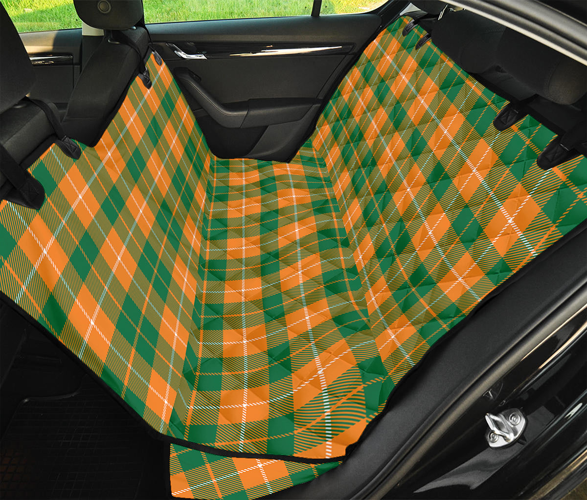 Irish Themed Plaid Pattern Print Pet Car Back Seat Cover