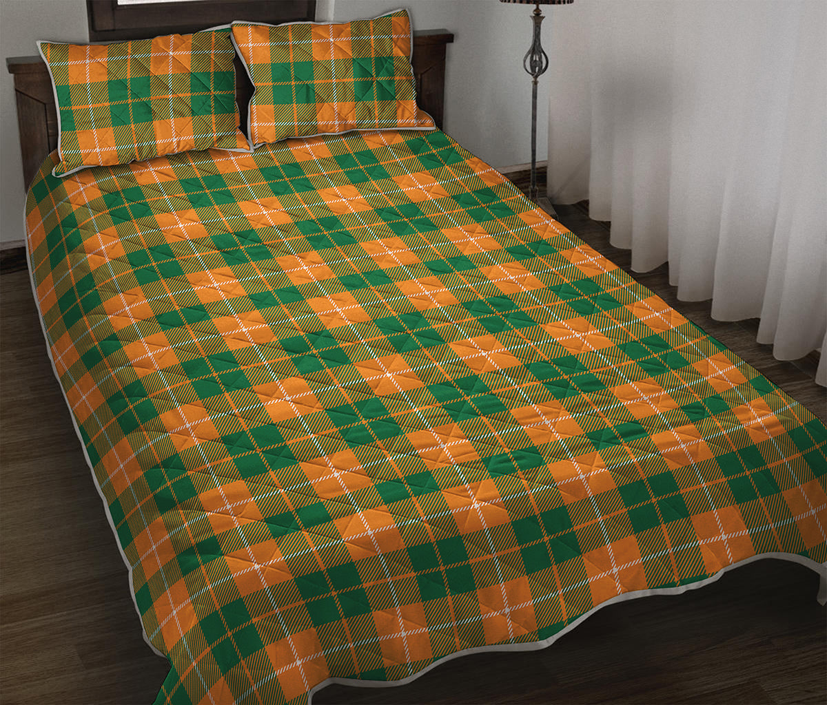Irish Themed Plaid Pattern Print Quilt Bed Set