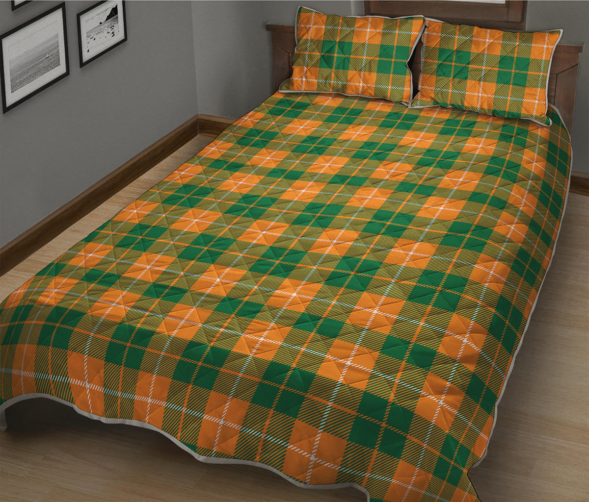 Irish Themed Plaid Pattern Print Quilt Bed Set