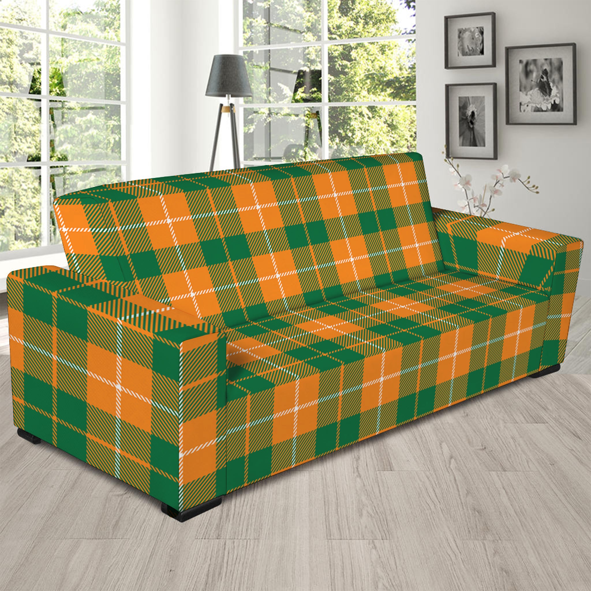 Irish Themed Plaid Pattern Print Sofa Slipcover