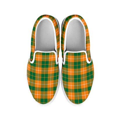 Irish Themed Plaid Pattern Print White Slip On Shoes