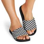 Isometric Geometric Pattern Print Black Slide Sandals