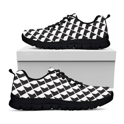 Isometric Geometric Pattern Print Black Sneakers