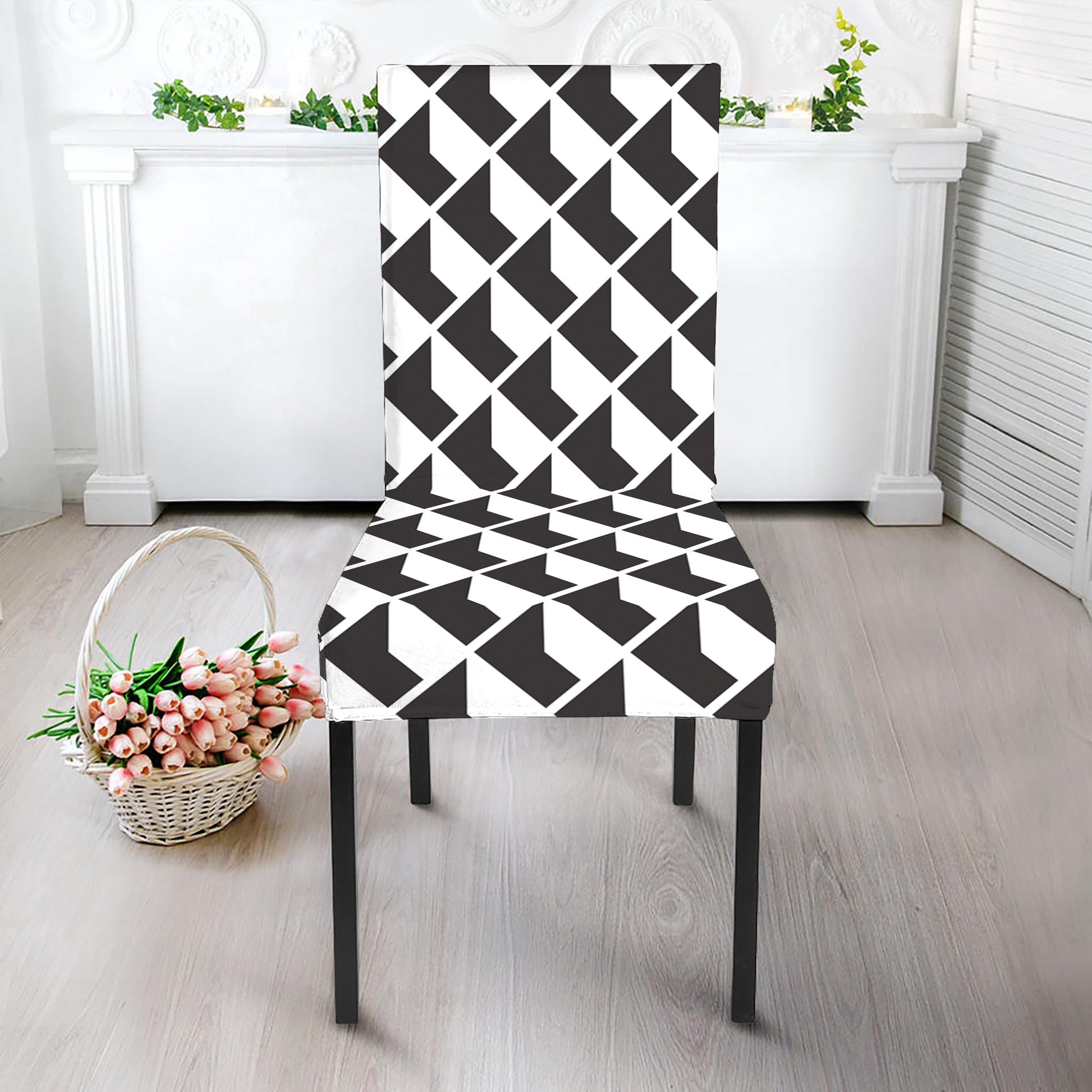 Isometric Geometric Pattern Print Dining Chair Slipcover