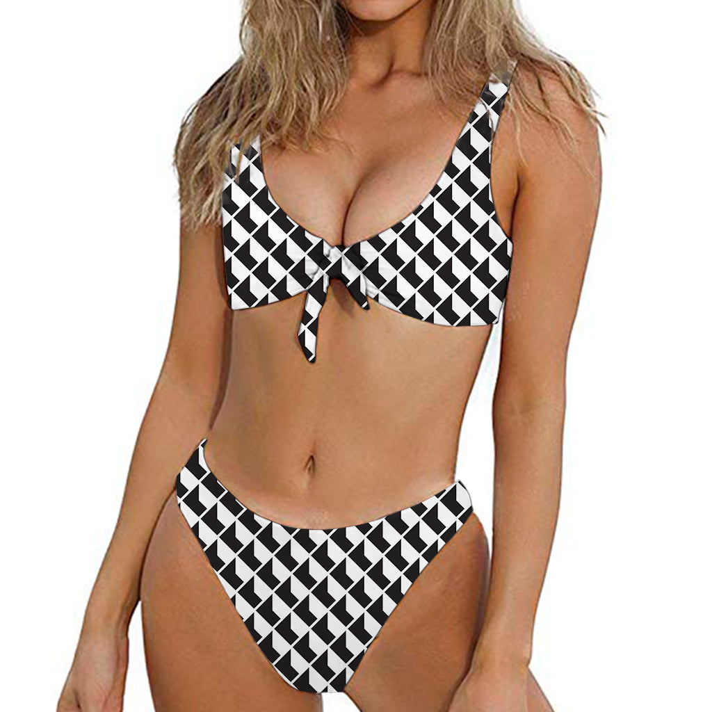 Isometric Geometric Pattern Print Front Bow Tie Bikini
