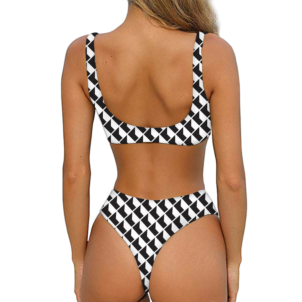 Isometric Geometric Pattern Print Front Bow Tie Bikini