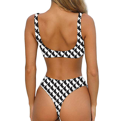 Isometric Geometric Pattern Print Front Bow Tie Bikini
