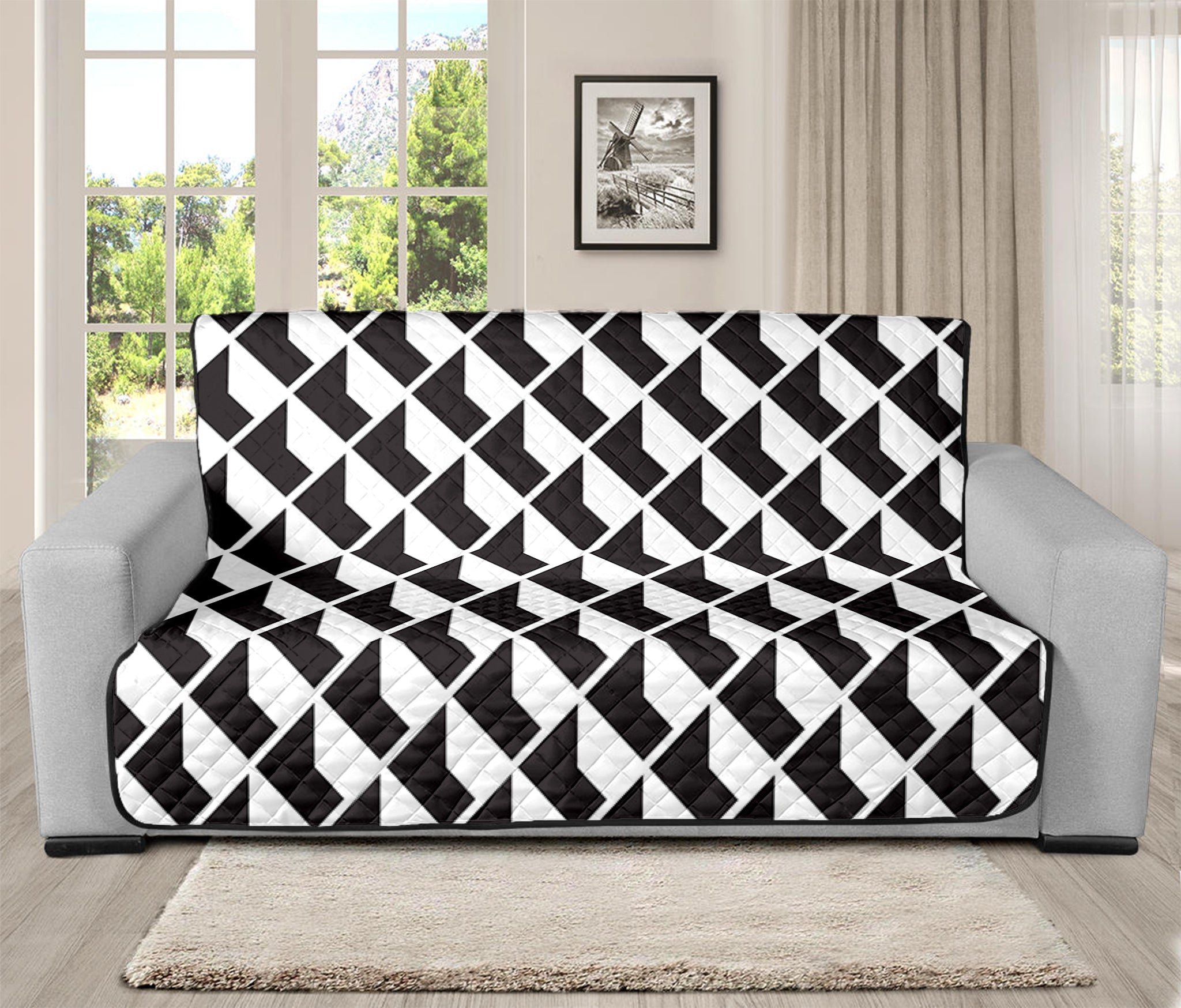 Isometric Geometric Pattern Print Futon Protector