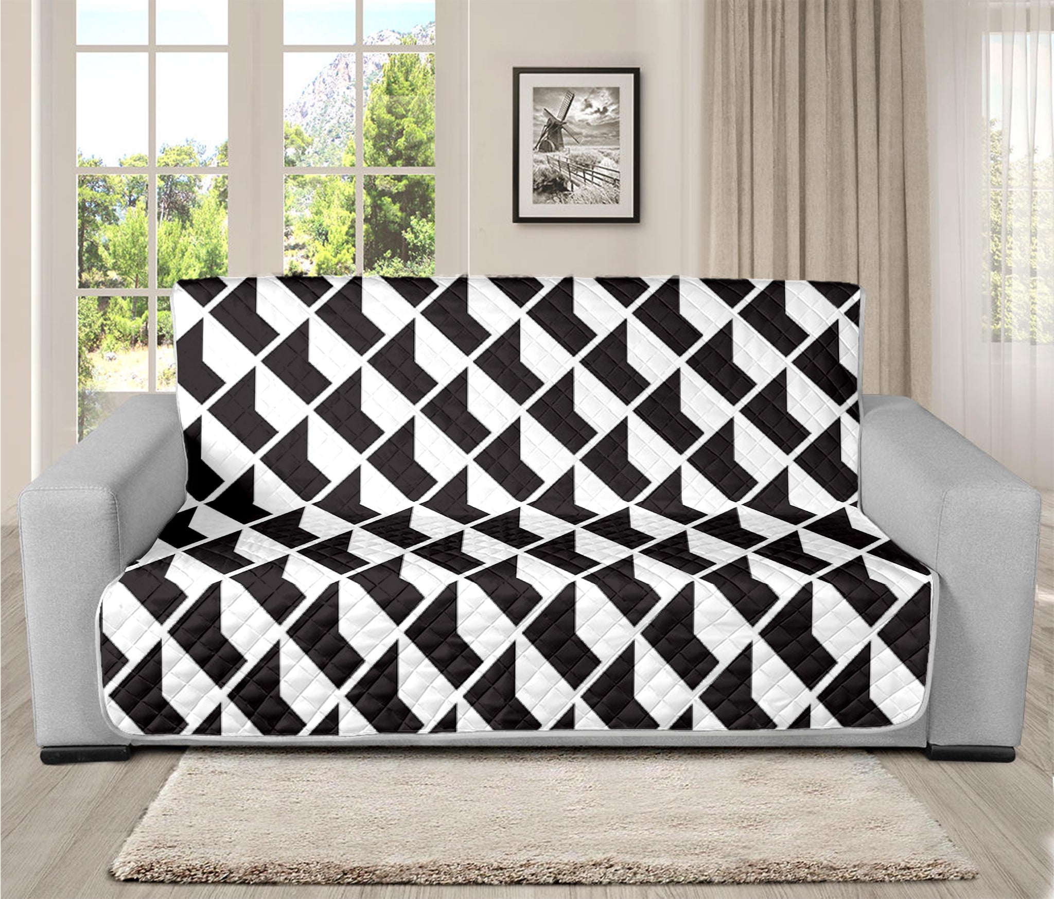 Isometric Geometric Pattern Print Futon Protector