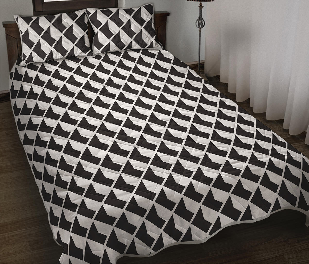 Isometric Geometric Pattern Print Quilt Bed Set