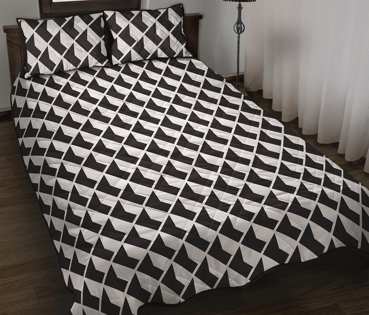 Isometric Geometric Pattern Print Quilt Bed Set