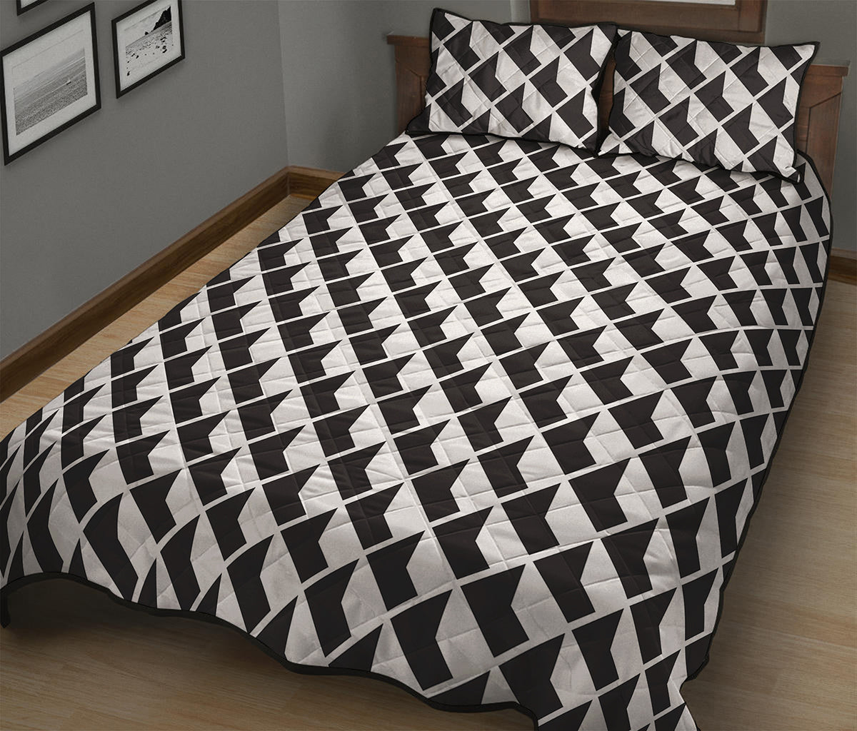 Isometric Geometric Pattern Print Quilt Bed Set