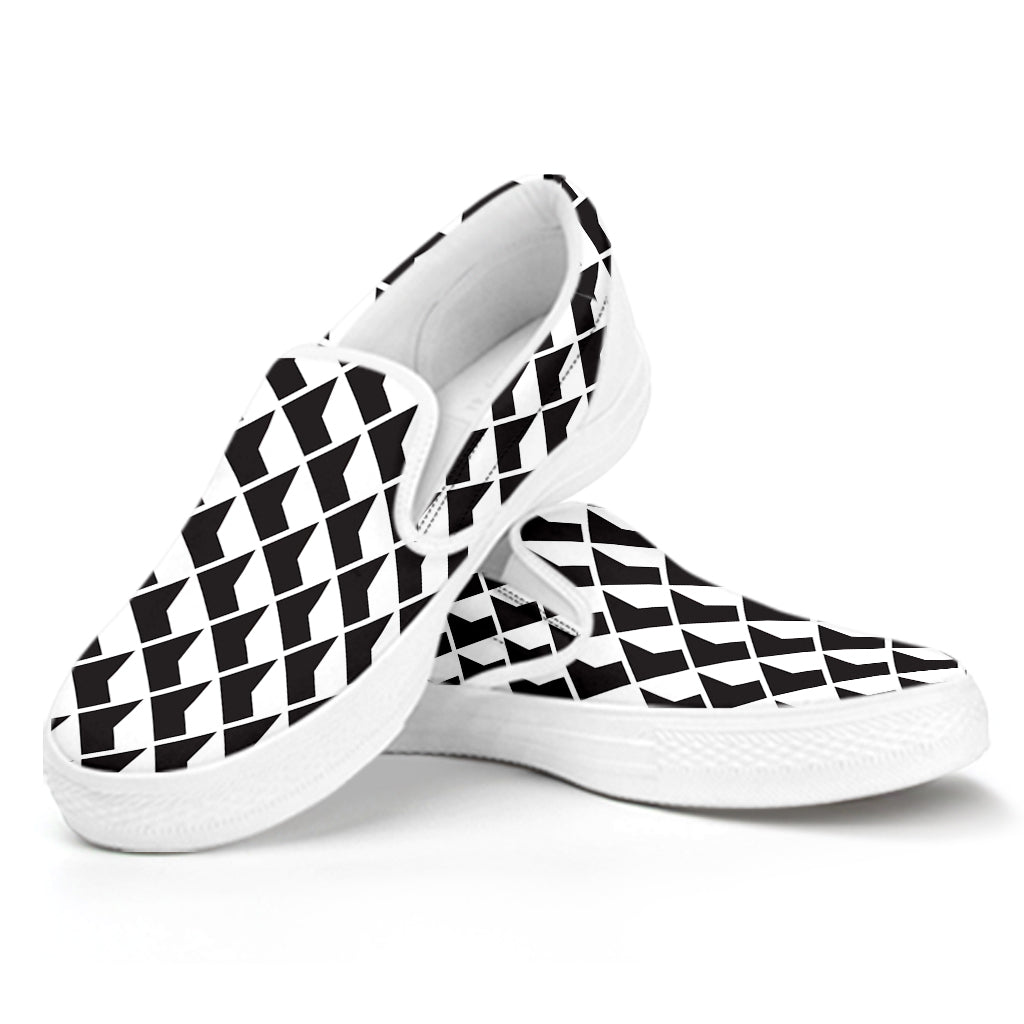 Isometric Geometric Pattern Print White Slip On Shoes
