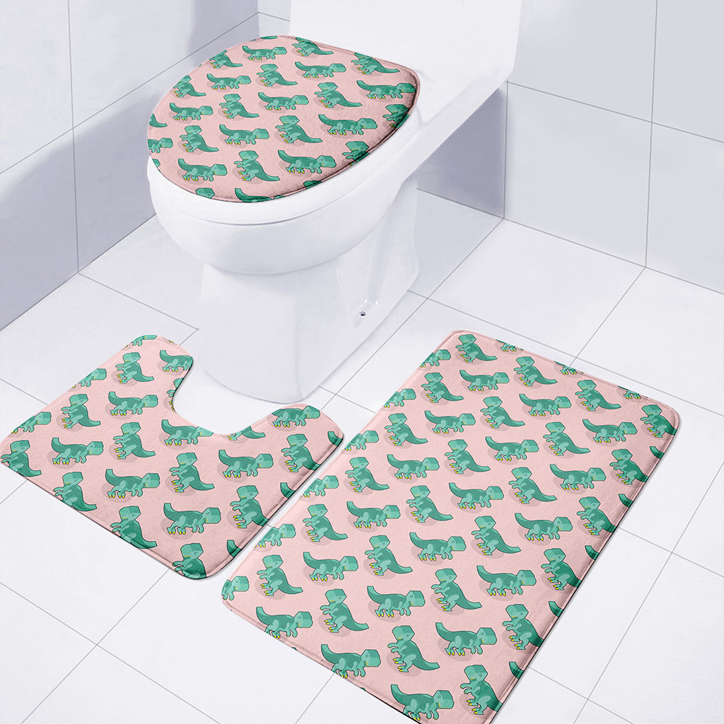 Isometric Tyrannosaurus Pattern Print 3 Piece Bath Mat Set