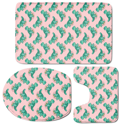 Isometric Tyrannosaurus Pattern Print 3 Piece Bath Mat Set