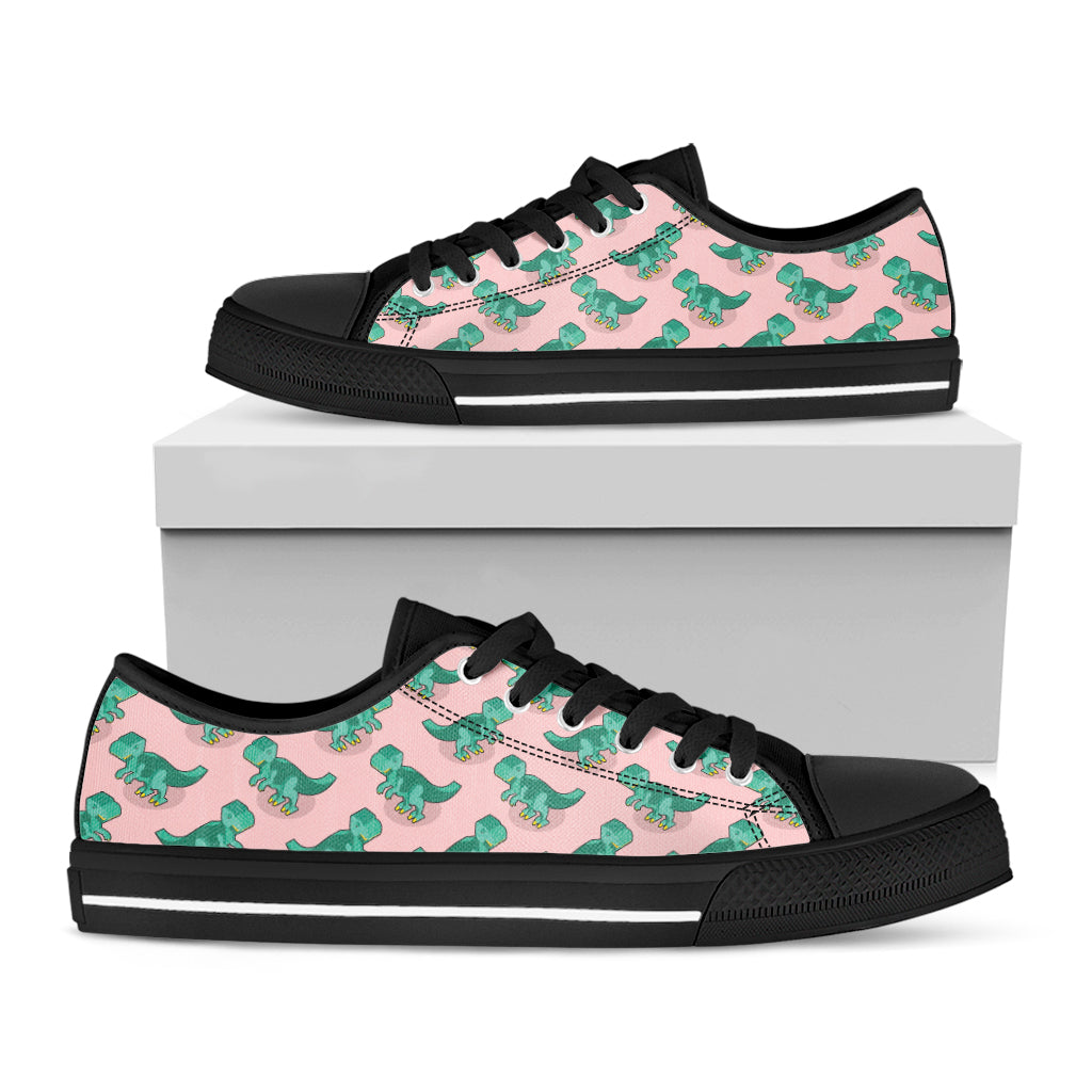 Isometric Tyrannosaurus Pattern Print Black Low Top Shoes