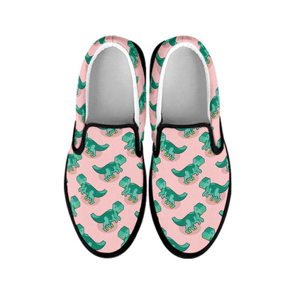 Isometric Tyrannosaurus Pattern Print Black Slip On Shoes