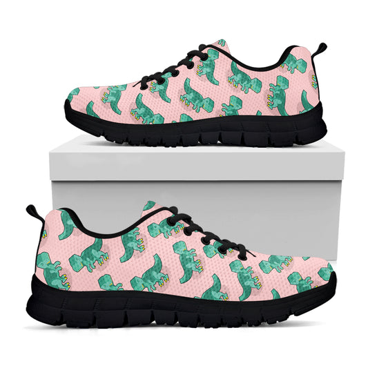 Isometric Tyrannosaurus Pattern Print Black Sneakers