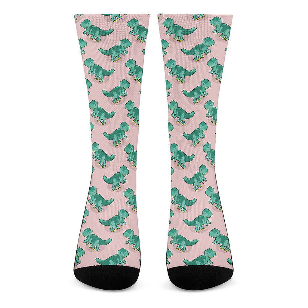 Isometric Tyrannosaurus Pattern Print Crew Socks