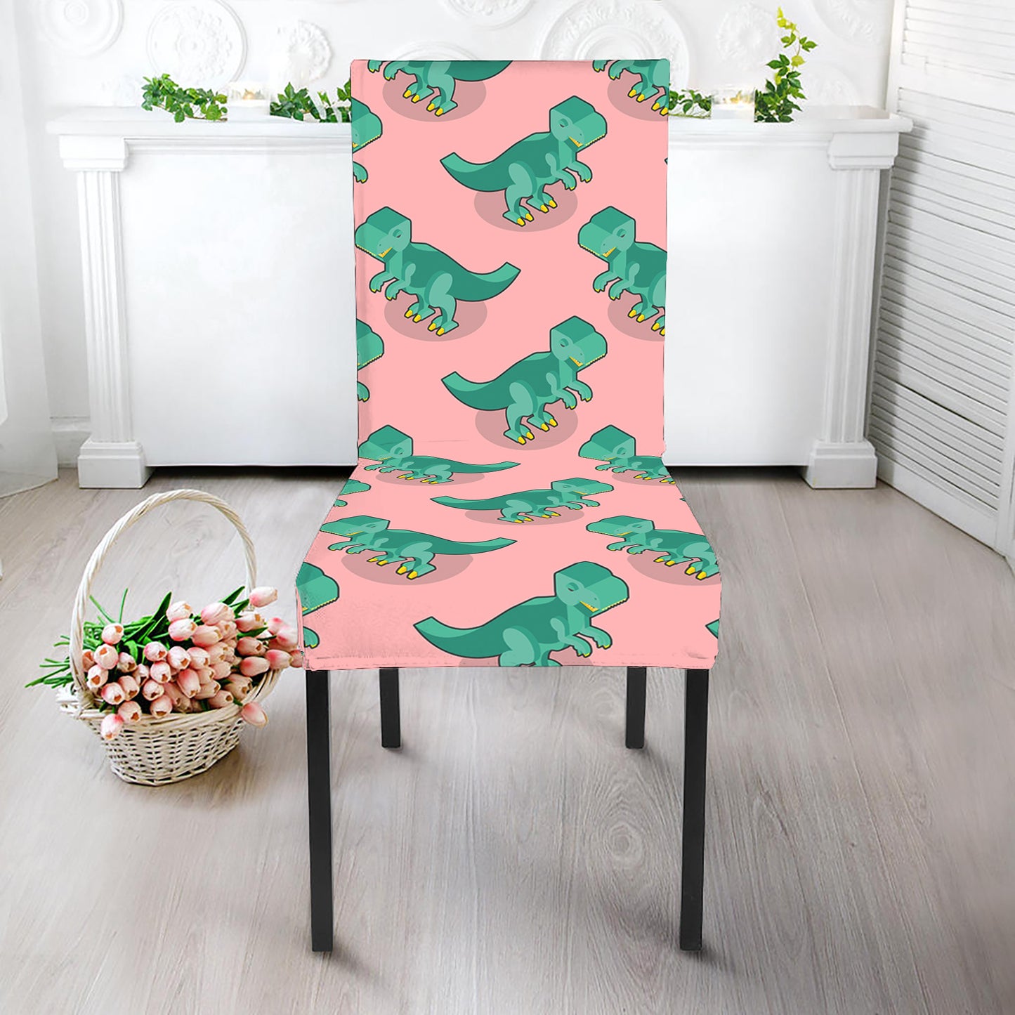 Isometric Tyrannosaurus Pattern Print Dining Chair Slipcover
