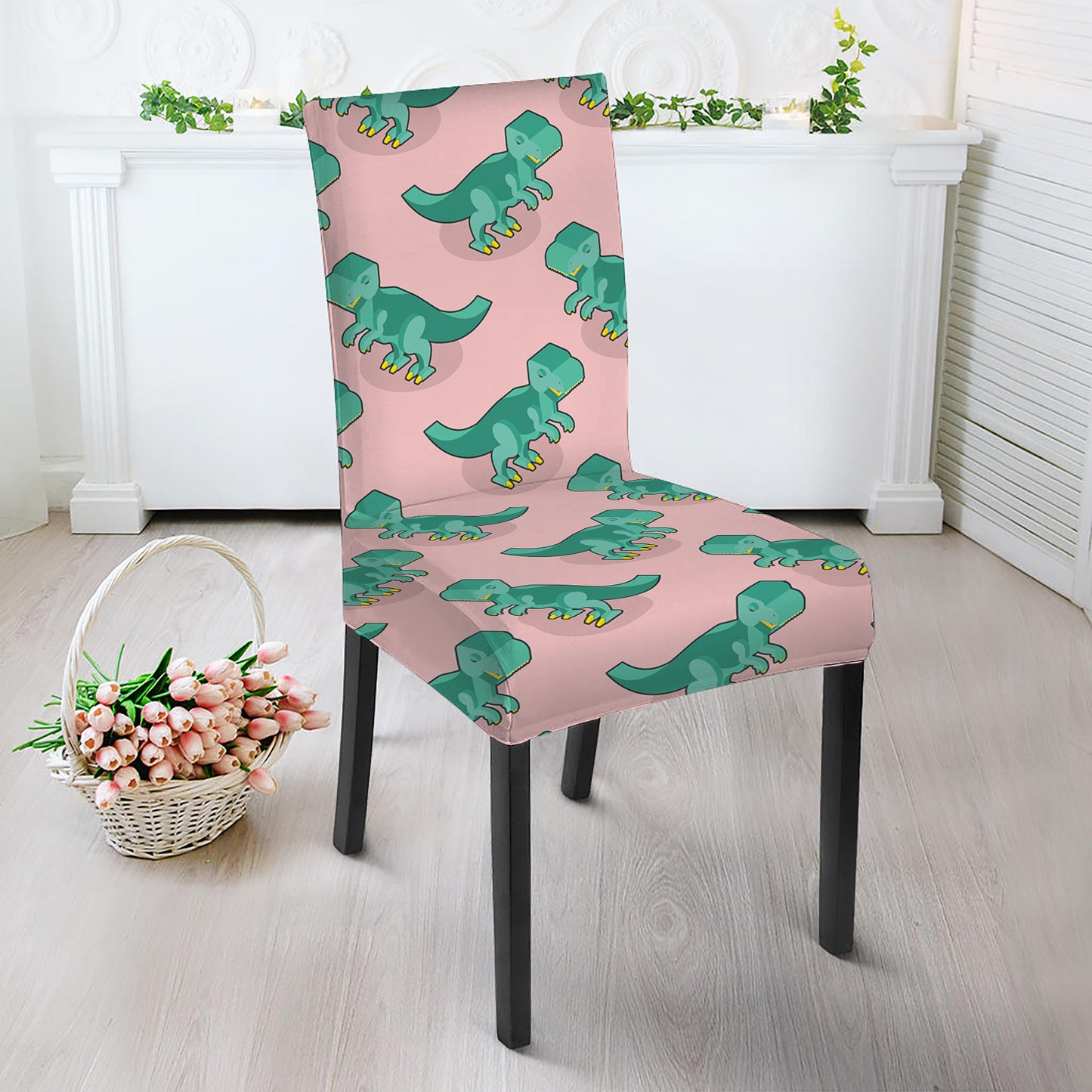 Isometric Tyrannosaurus Pattern Print Dining Chair Slipcover